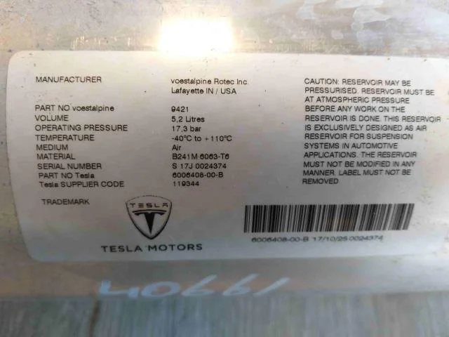 Tesla MODEL S 2013- Rezervor de presiune pentru suspensie pneumatică vedere 2