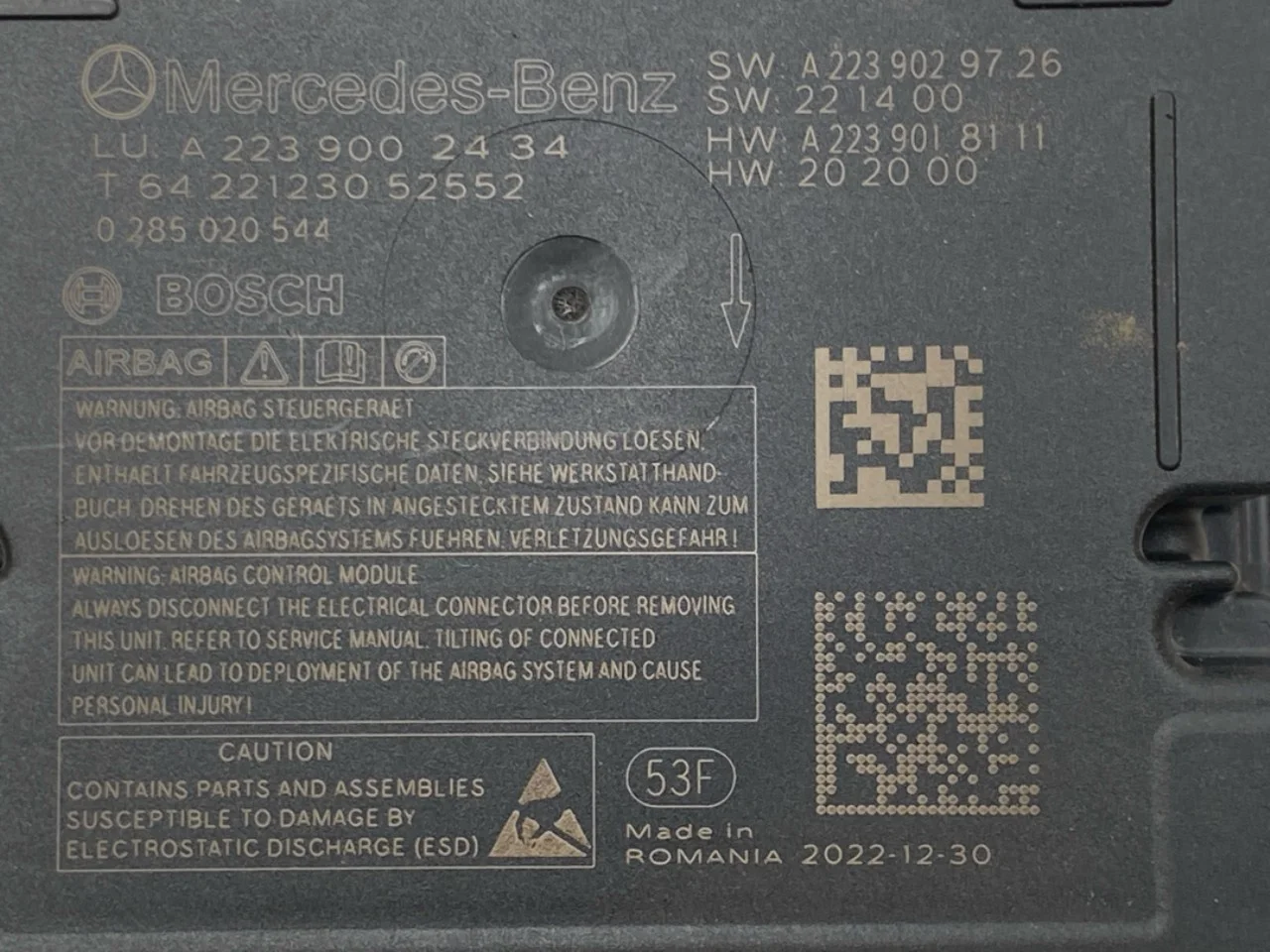 Mercedes EQS SUV X296 2022- Légzsák elektronikai egység nézet 3