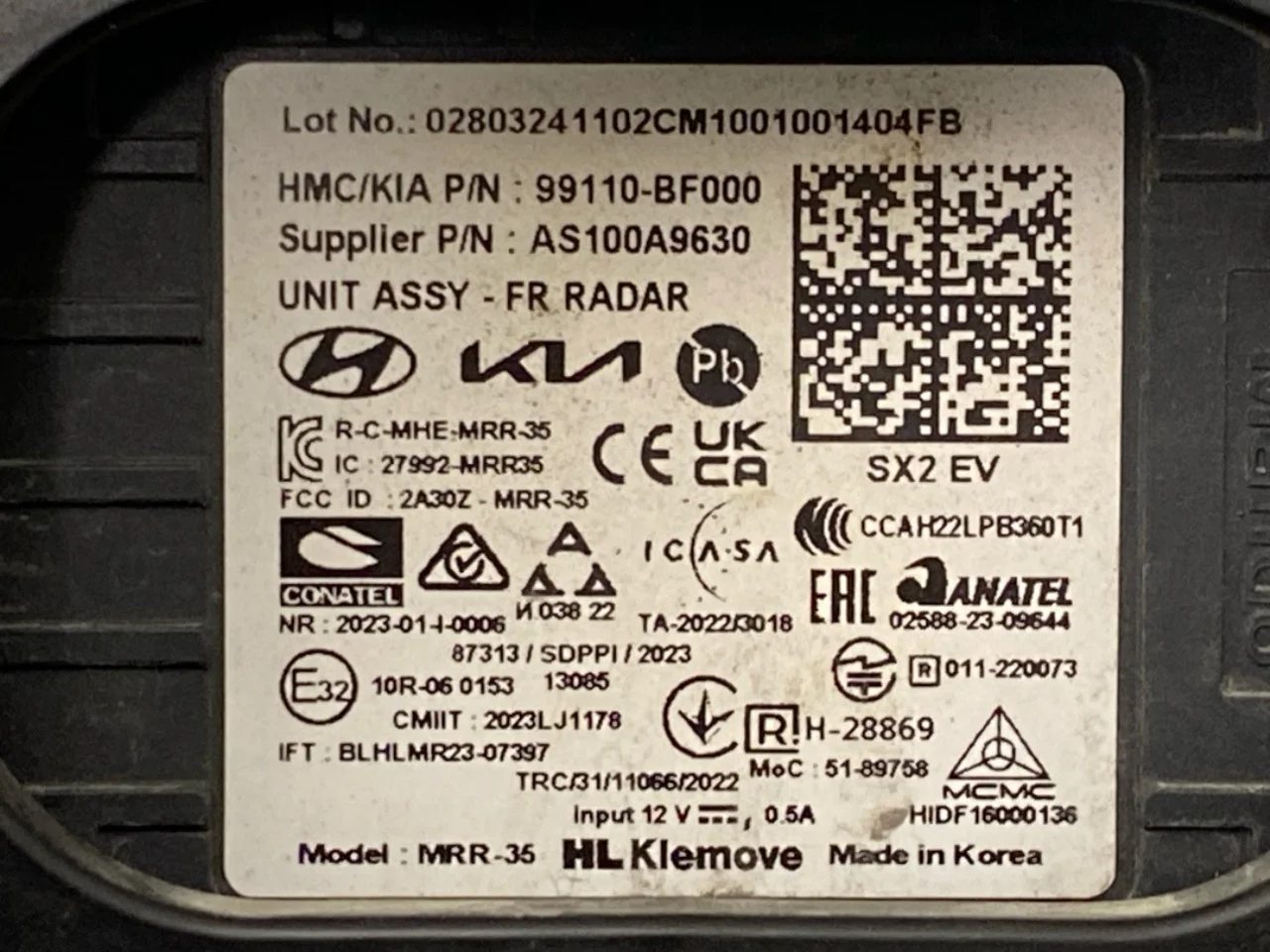 Hyundai KONA 2023- Tempomat (adaptív) érzékelő nézet 3