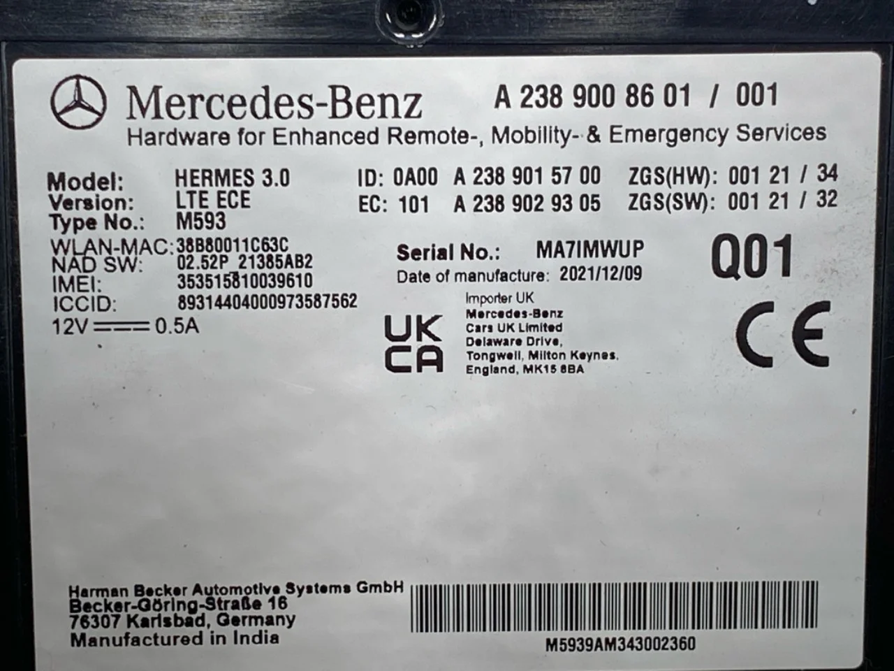 Mercedes EQC 2020- Vezérlőegység, egyéb nézet 3