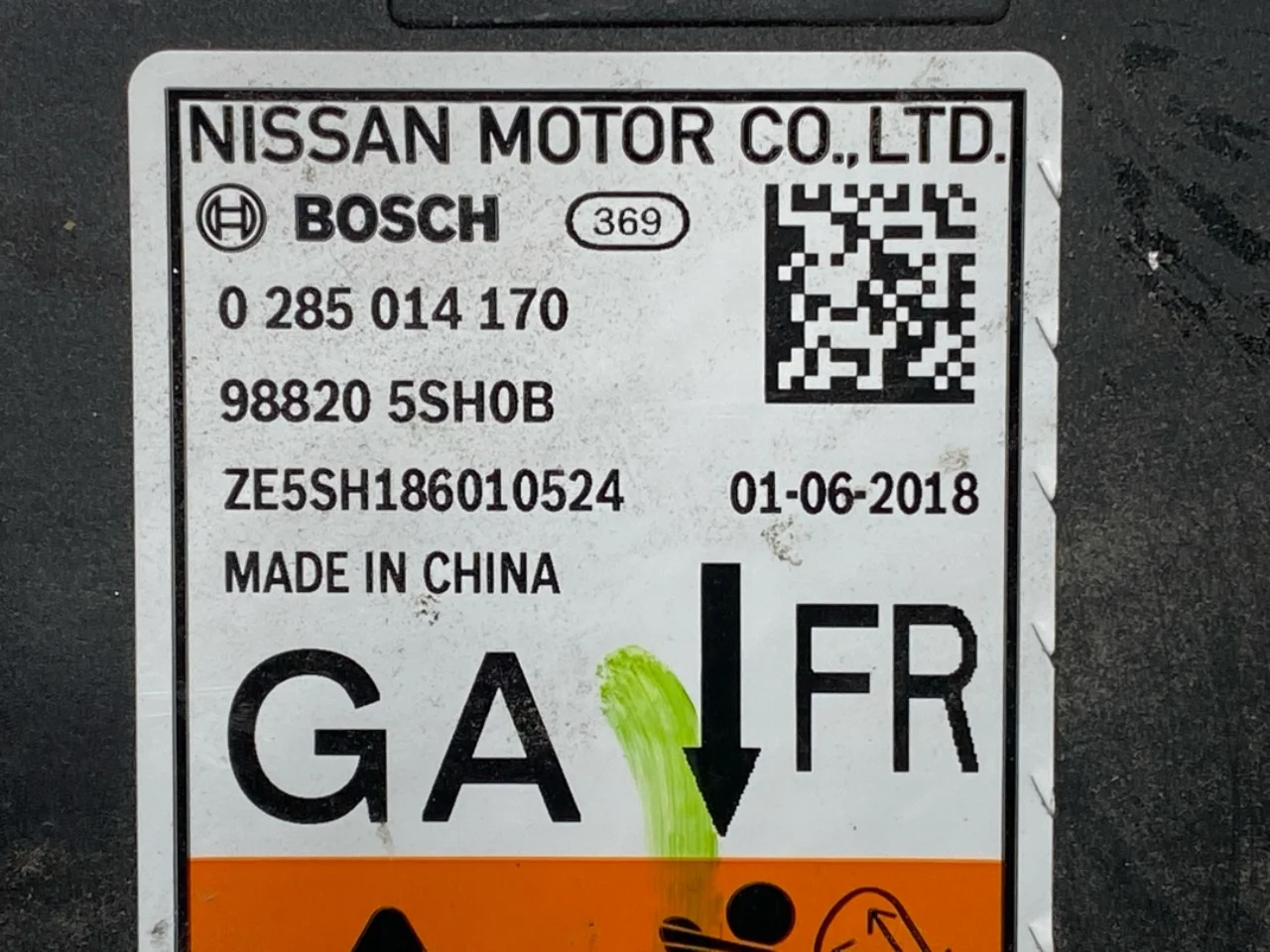 Nissan LEAF 2017-24 Légzsák elektronikai egység nézet 3