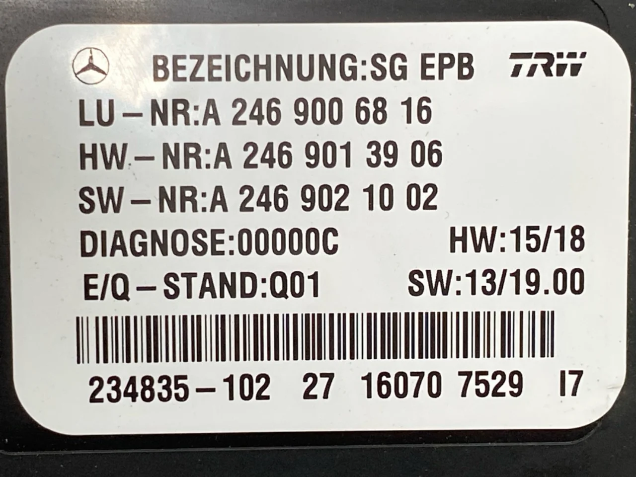 Mercedes B 180-200 W246/W242 2012-19 Control unit, electric parking brake (EPB) view 3