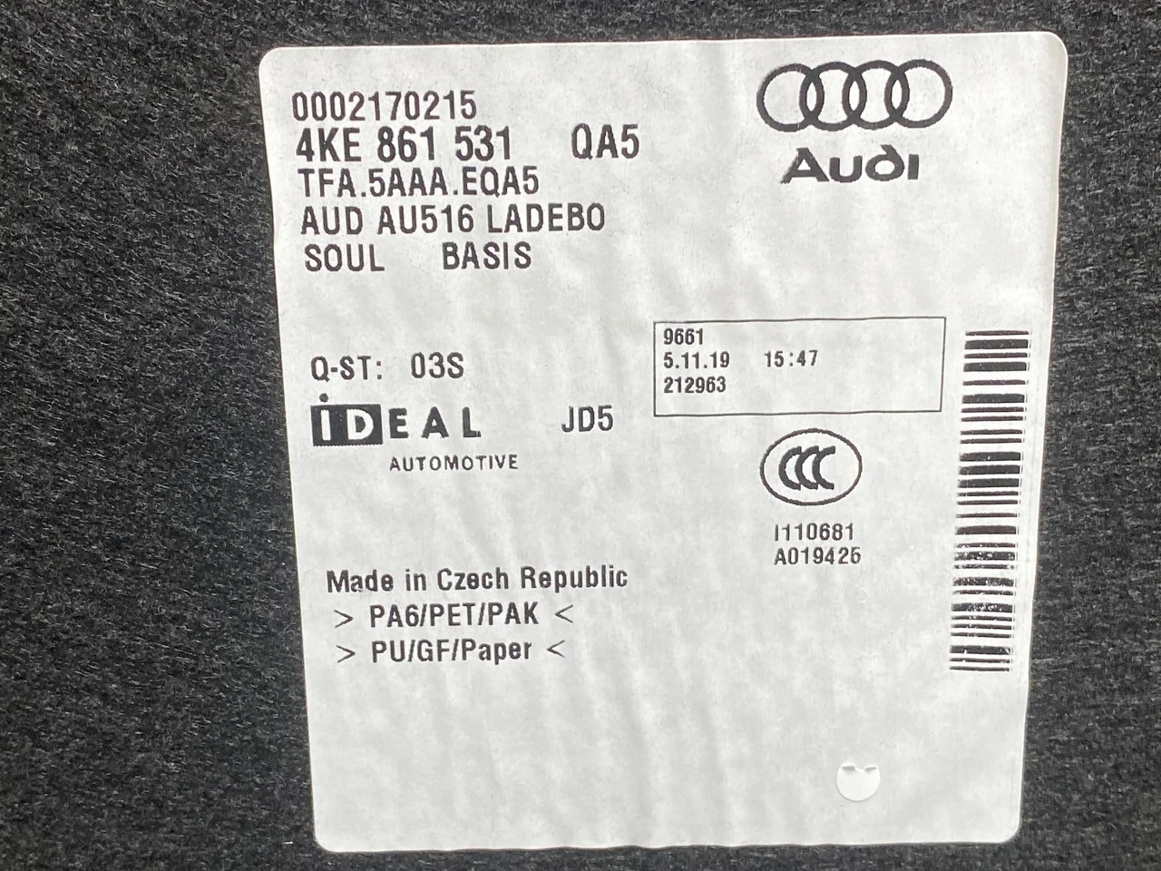 Audi E-TRON, S GE 2019- Cargo area protective mat / lining view 4