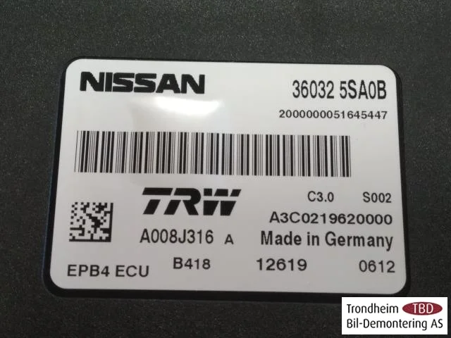 Nissan LEAF 2017-24 Vezérlőegység, elektromos kézifék (EPB) nézet 2