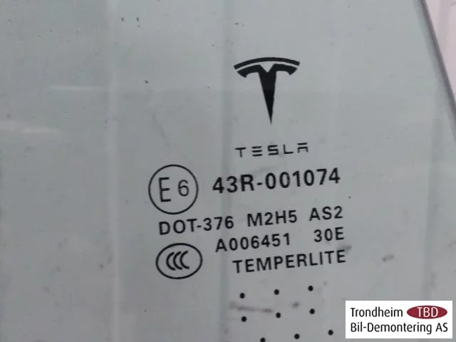 Tesla MODEL S 2013- Ajtóüveg, 4 ajtós, hátsó, jobb nézet 2