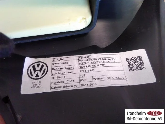 Volkswagen PASSAT 2015-19 Légzsák, oldalpárna, jobb nézet 2