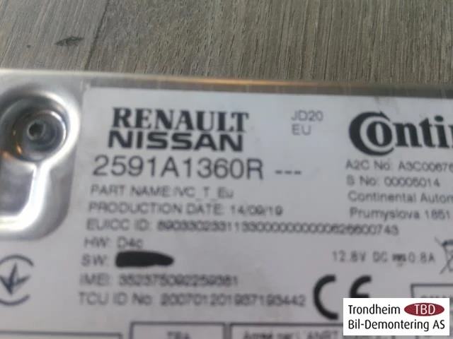 Renault ZOE/E- TECH 2013--> Vezérlőegység, egyéb nézet 4