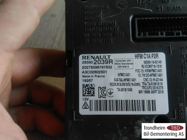 Renault ZOE/E- TECH 2013--> Vezérlőegység, kulcs nélküli rendszer nézet 3