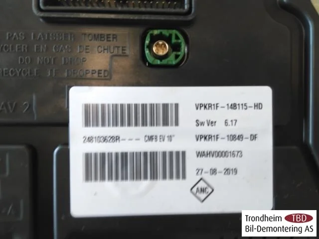 Renault ZOE/E- TECH 2013--> Instrument cluster assembly view 3