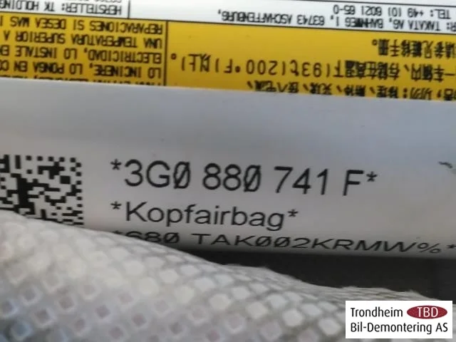 Volkswagen PASSAT 2015-19 Légzsák, oldalsó függöny, bal nézet 2