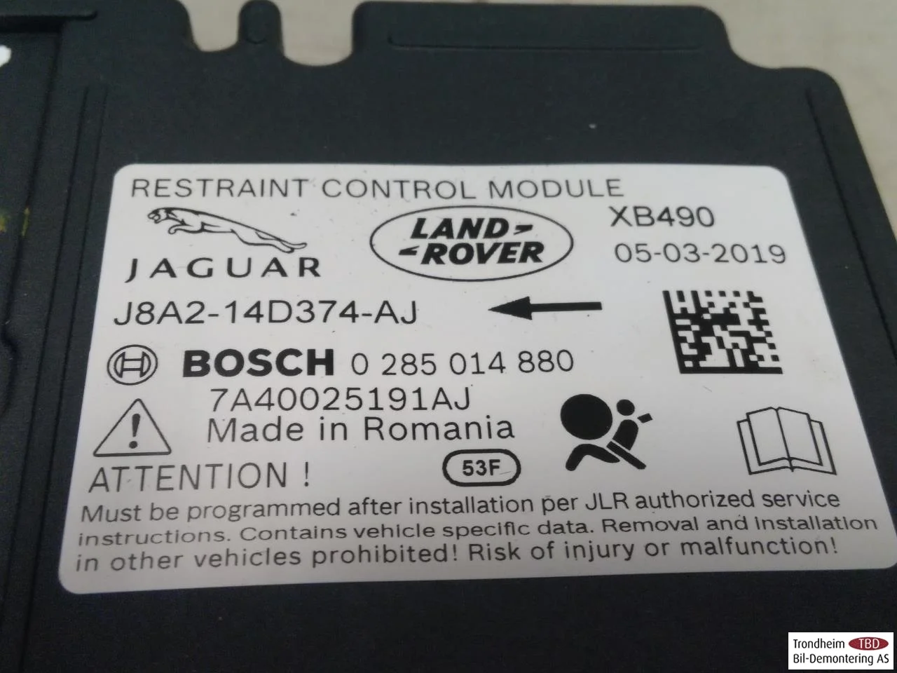 Jaguar I-PACE 2018- Légzsák elektronikai egység nézet 4