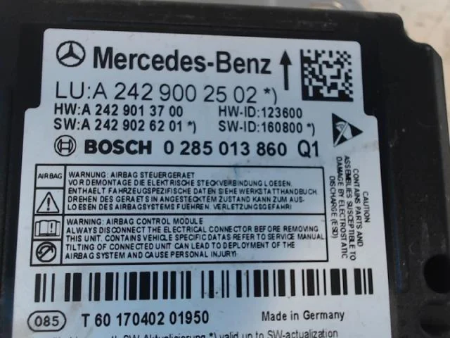 Mercedes B 180-200 W246/W242 2012-19 Légzsák elektronikai egység nézet 2