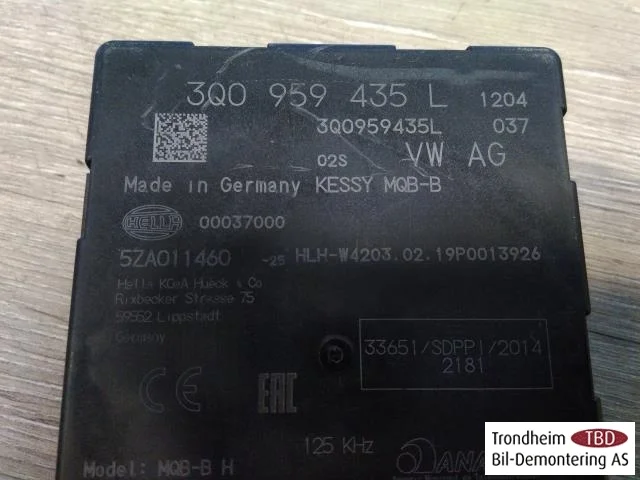 Volkswagen GOLF, E-GOLF VII 2013-20 Vezérlőegység, kulcs nélküli rendszer nézet 2
