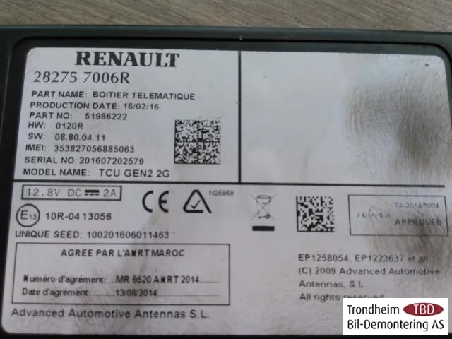 Renault ZOE/E- TECH 2013--> Vezérlőegység, egyéb nézet 2