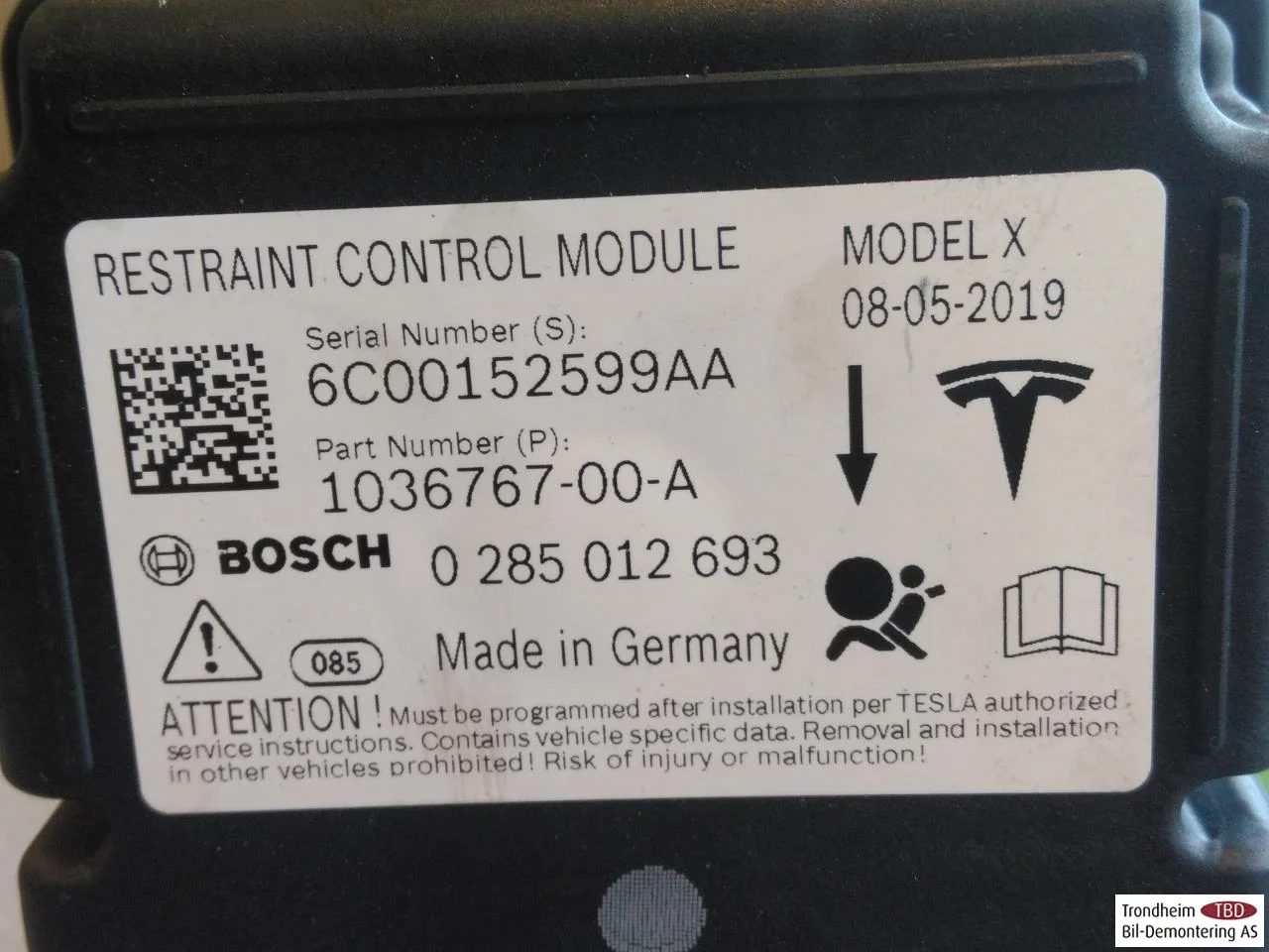 Tesla MODEL X 2016- Unitate electronică airbag vedere 3